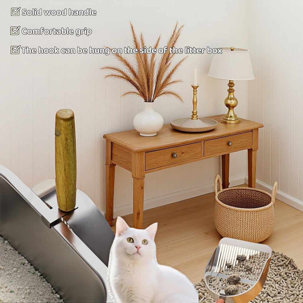 Stainless Steel Cat Litter Scoop with Wood Handle B61601