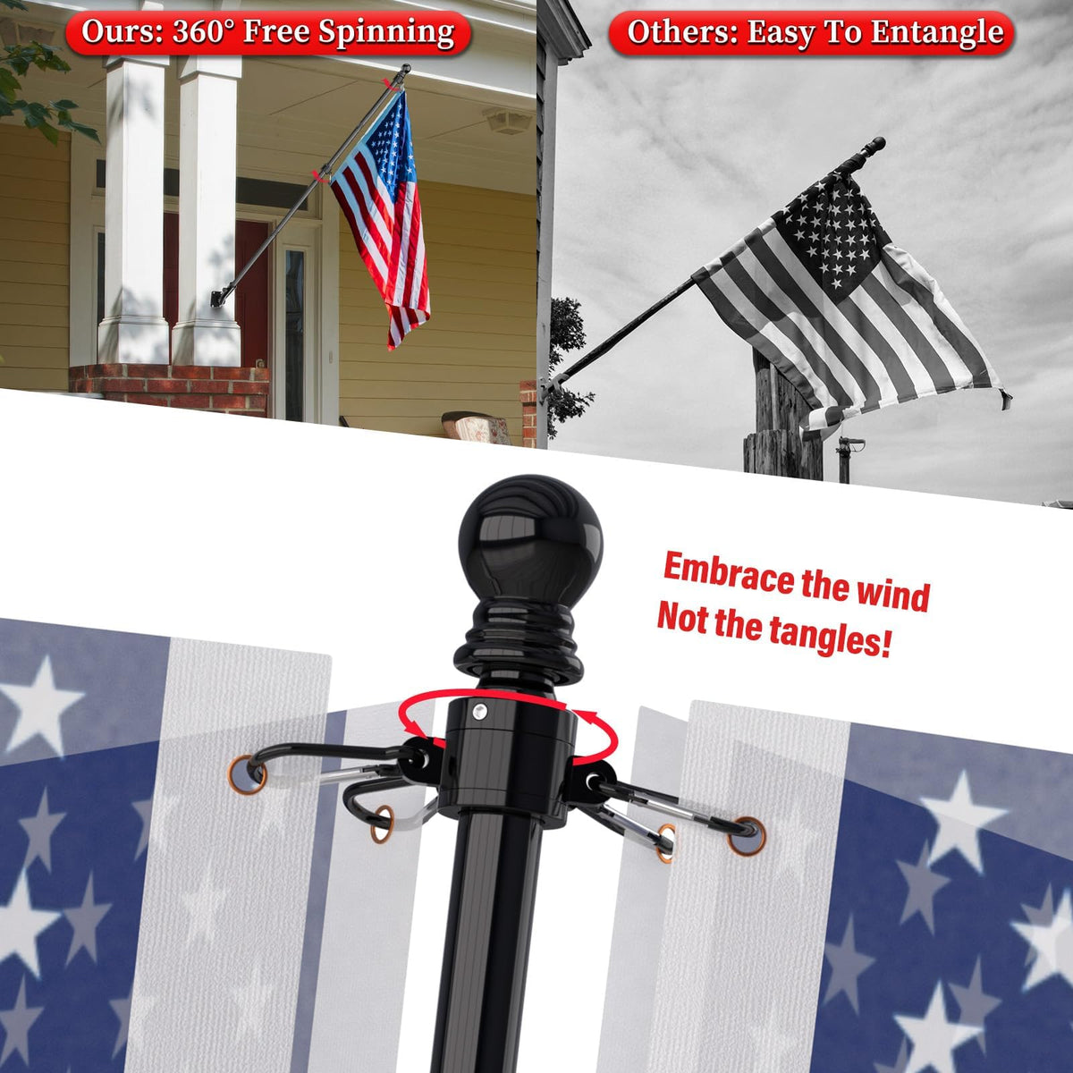 7FT Flag Pole Kit with Solar Light W593114