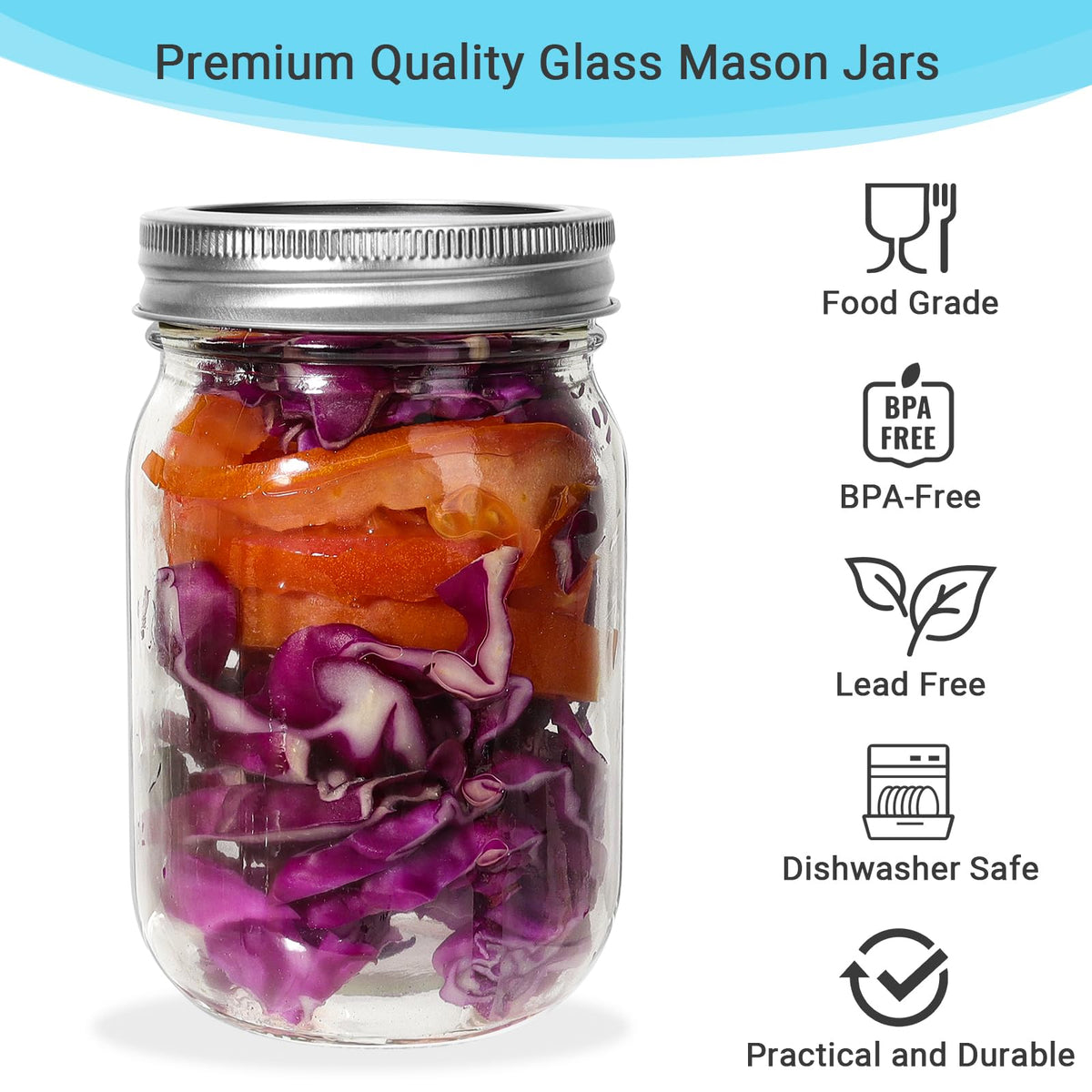 20 Pack 12 oz Clear Glass Mason Jars with Lids W635