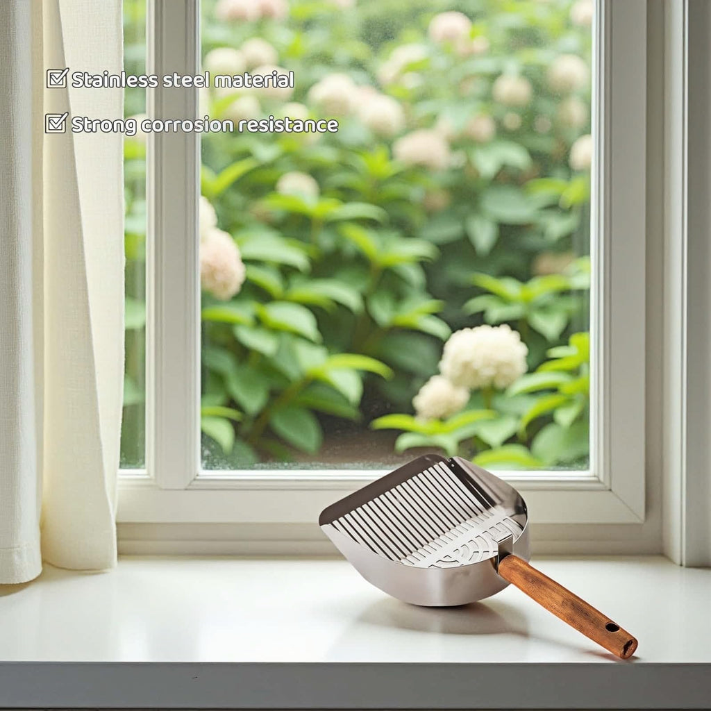 Stainless Steel Cat Litter Scoop with Wood Handle B61601