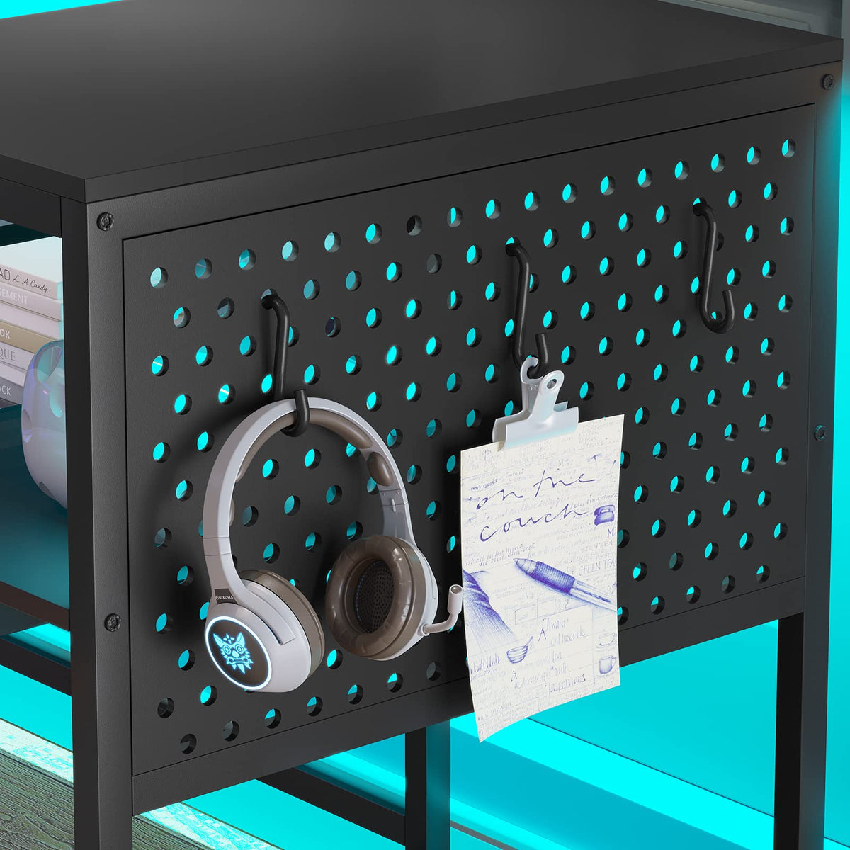 L Shaped Gaming Desk with Power Outlets & LED Strip V85921