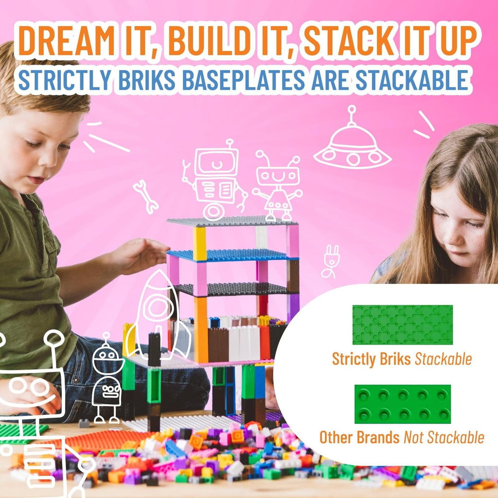 10 x 10 in 6 Baseplates with 50 Stackers Building Toy Blocks M6905