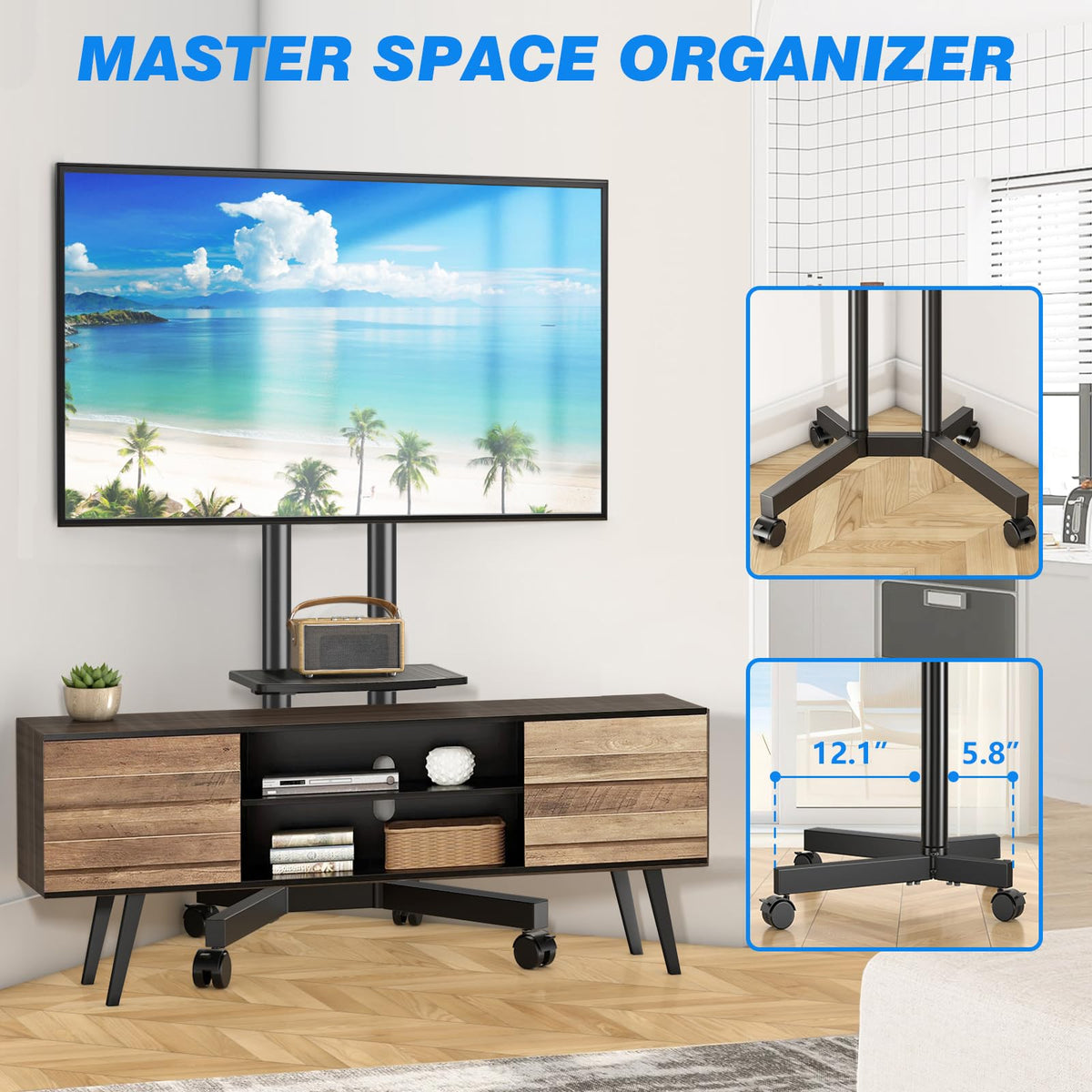 Rolling TV Stand with Laptop Shelf, Height Adjustable up to 88lbs G1426