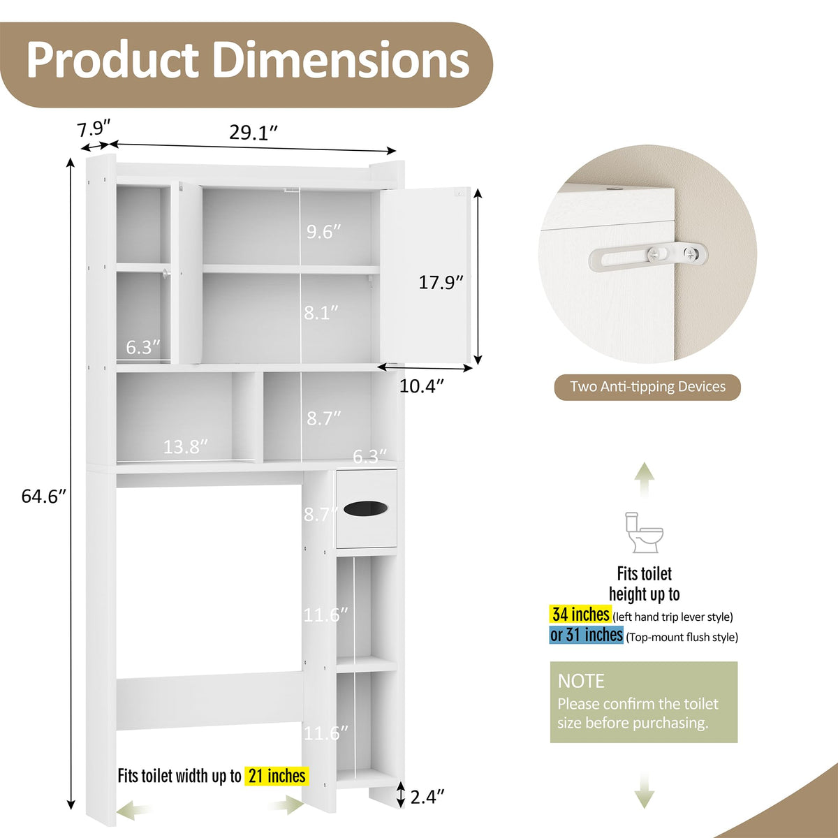 White Over the Toilet Storage Cabinet with Adjustable Shelf C63184
