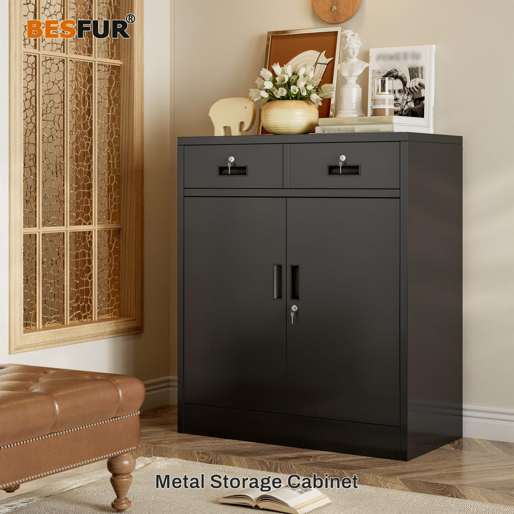 Black Metal Storage Cabinet with 2 Drawers E358914