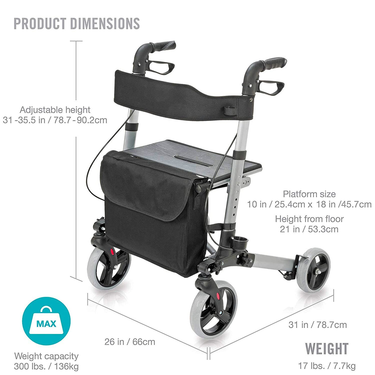 Adjustable Rollator with Seat and Backrest I38994