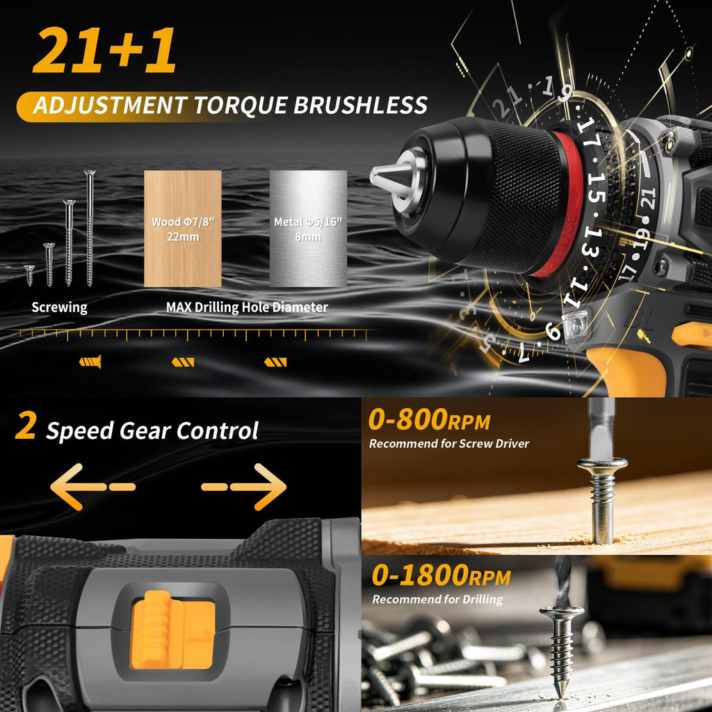 Cordless Drill Set 21V Brushless with 2 x 2.0Ah Battery B850