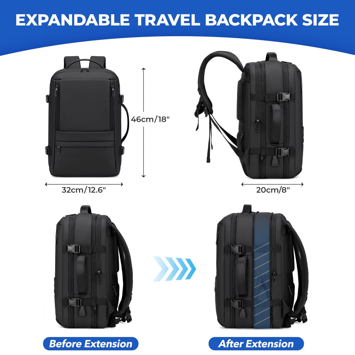 Carry On Travel Backpack Black S506136