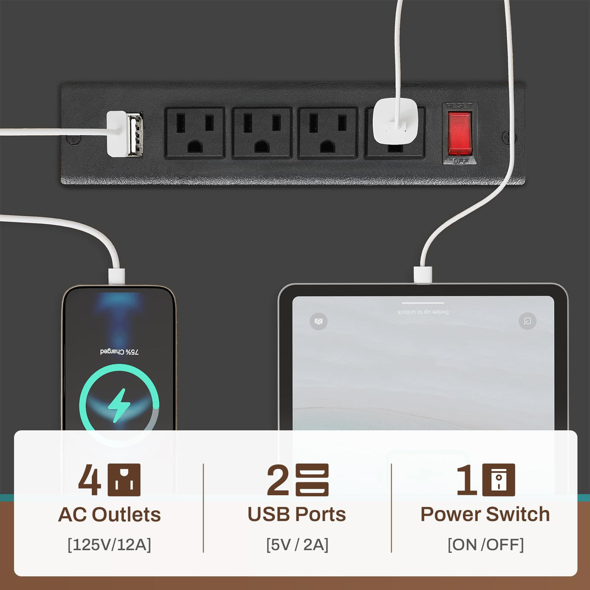 L Shaped Gaming Desk with Power Outlets & LED Strip V85921