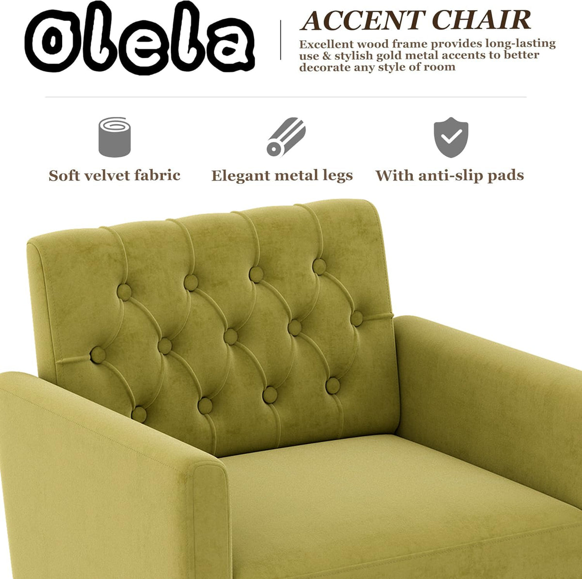 Green Velvet Accent Chair with Arm H52824