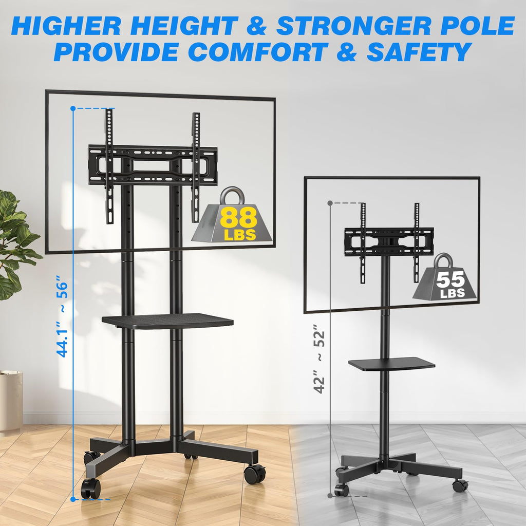 Rolling TV Stand with Laptop Shelf, Height Adjustable up to 88lbs G1426