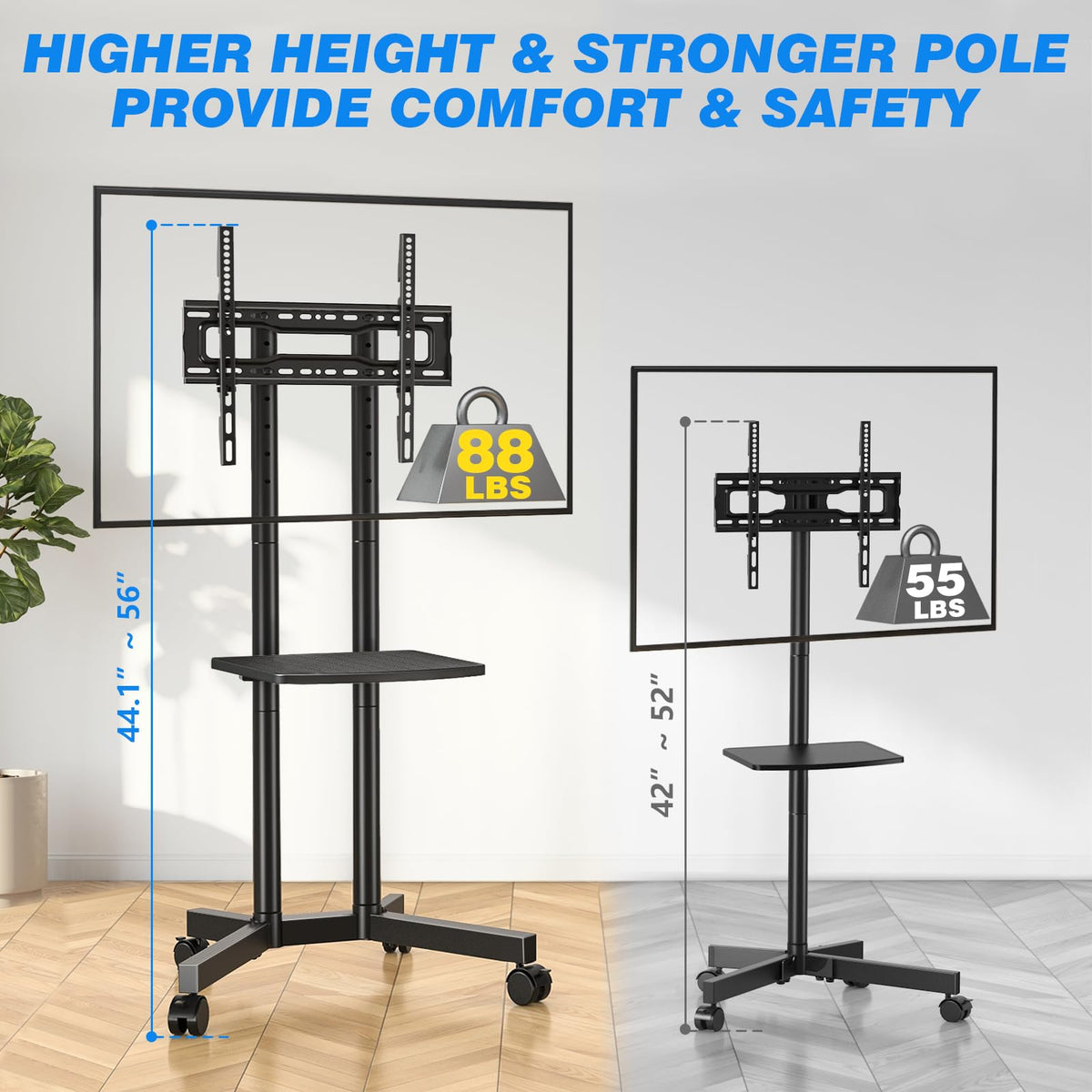 Rolling TV Stand with Laptop Shelf, Height Adjustable up to 88lbs G1426