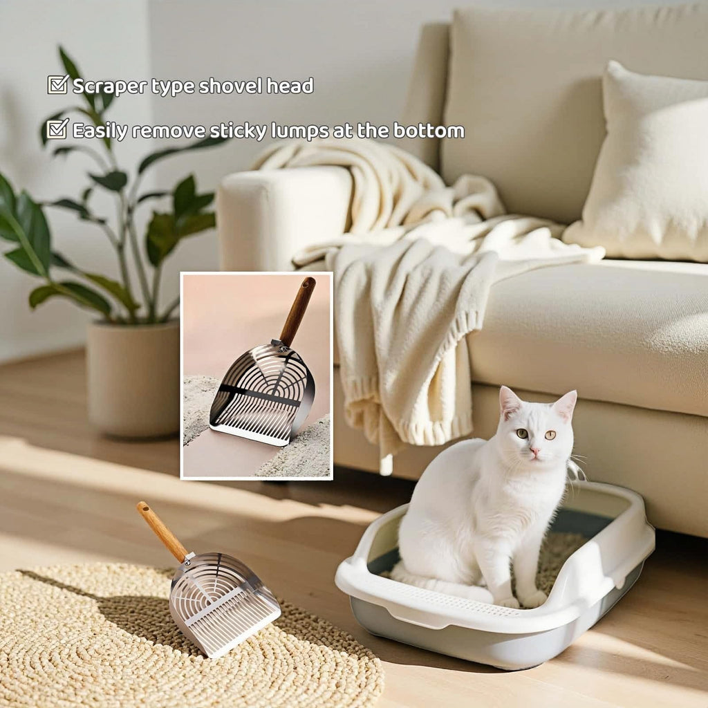Stainless Steel Cat Litter Scoop with Wood Handle B61601