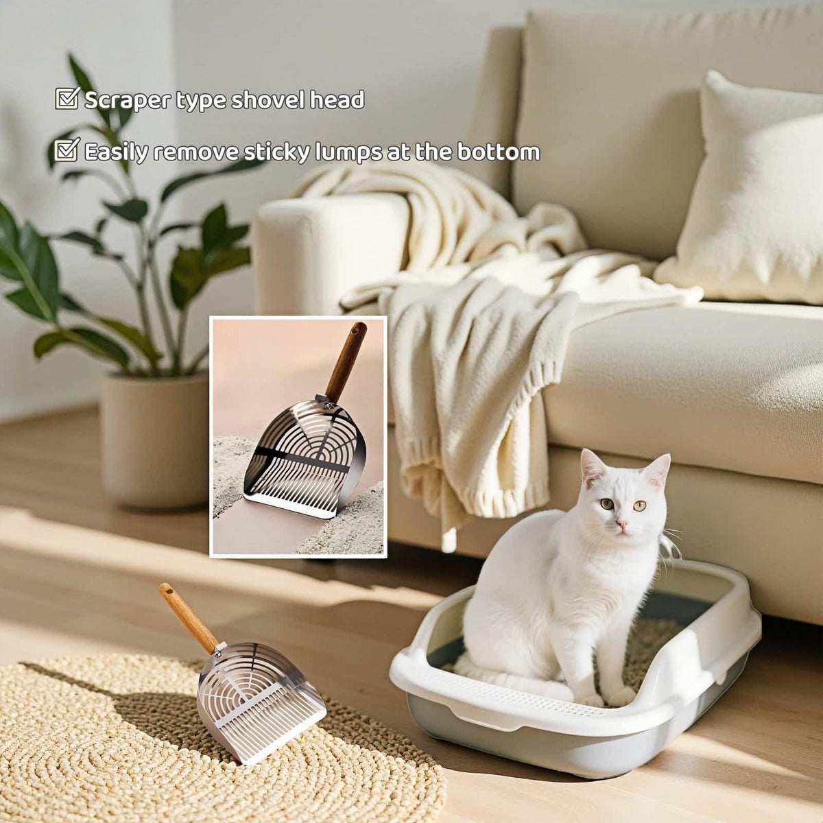 Stainless Steel Cat Litter Scoop with Wood Handle B61601