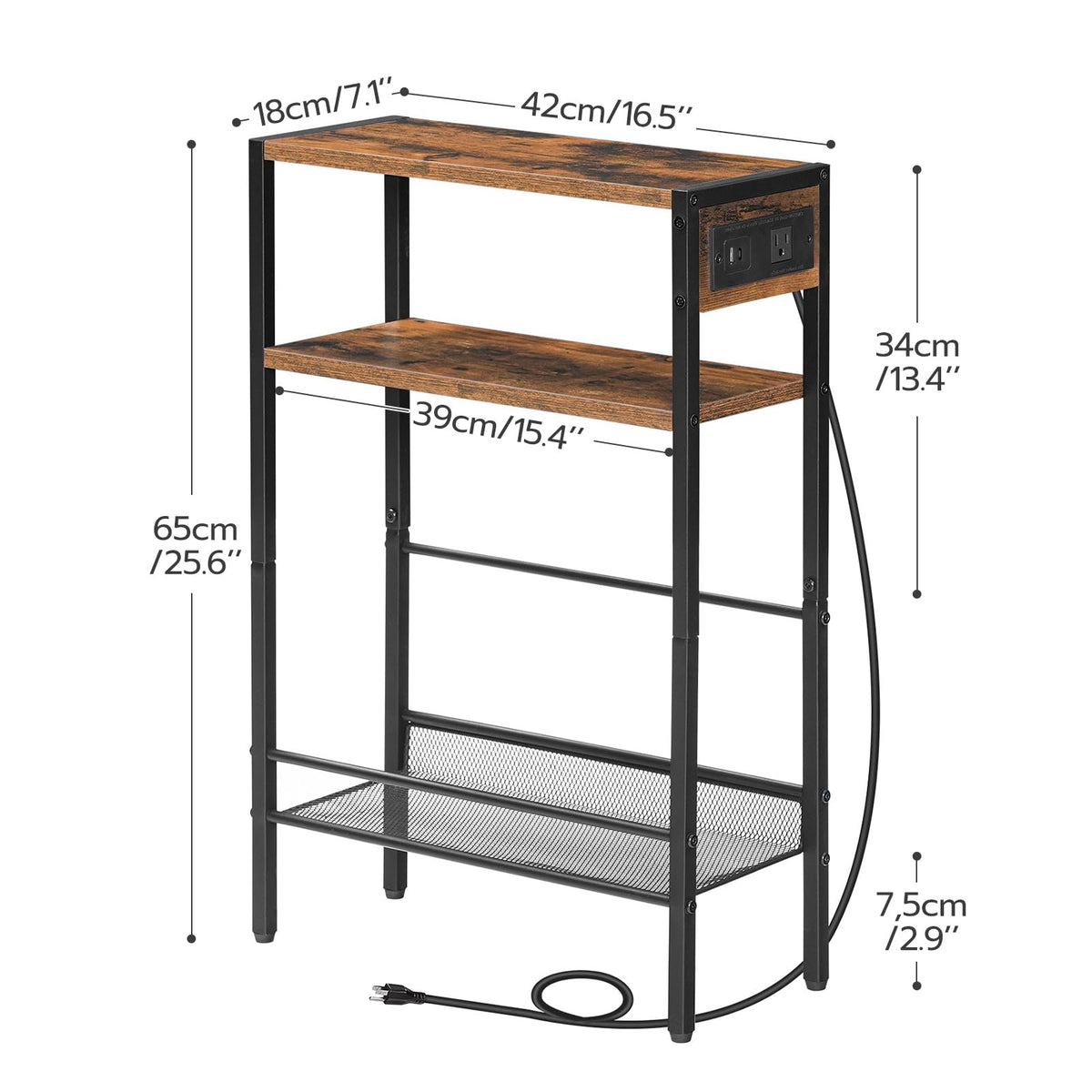 Small Narrow Side Table with Charging Station and Storage Shelf P485644