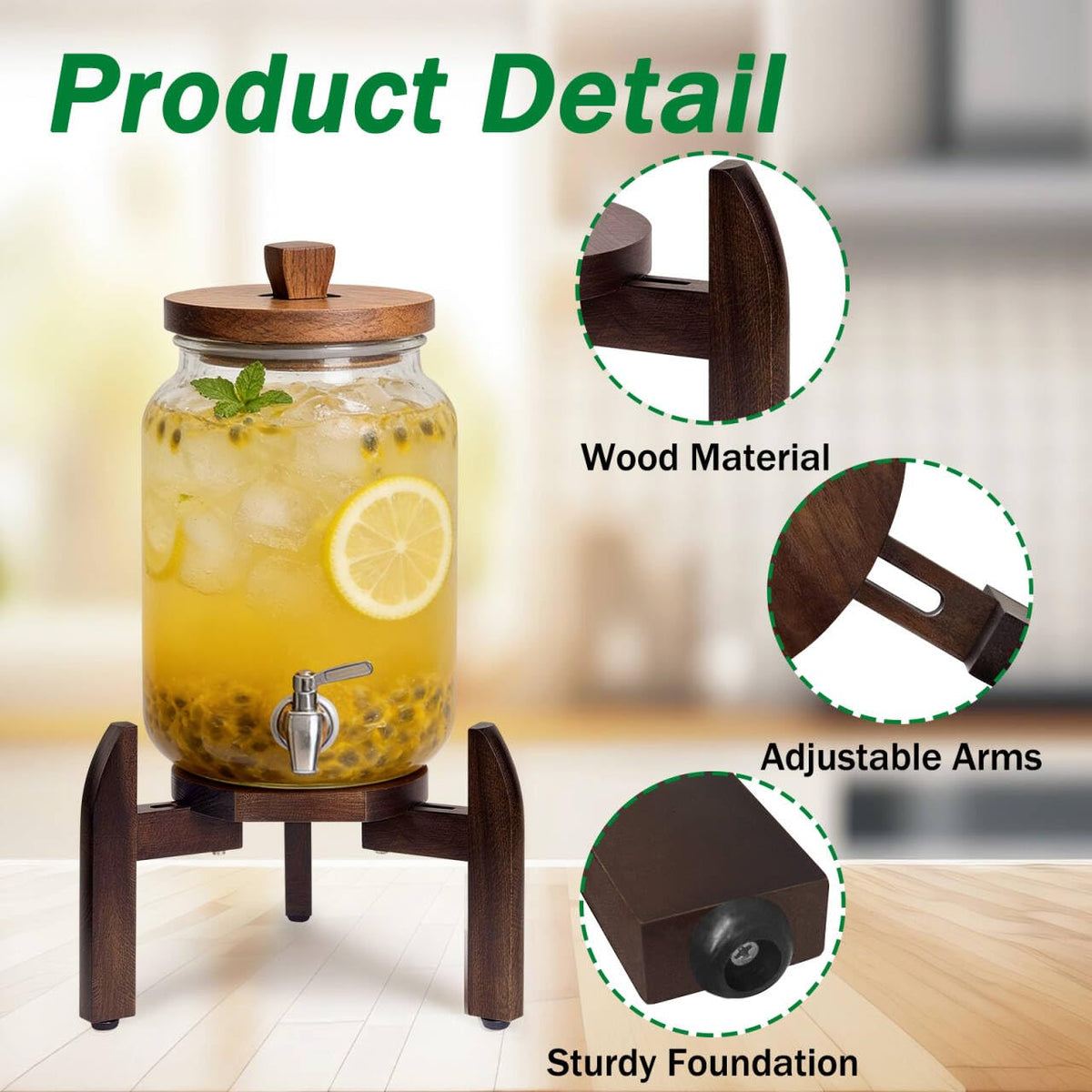 Adjustable Solid Wood Drink Dispenser Stand C865