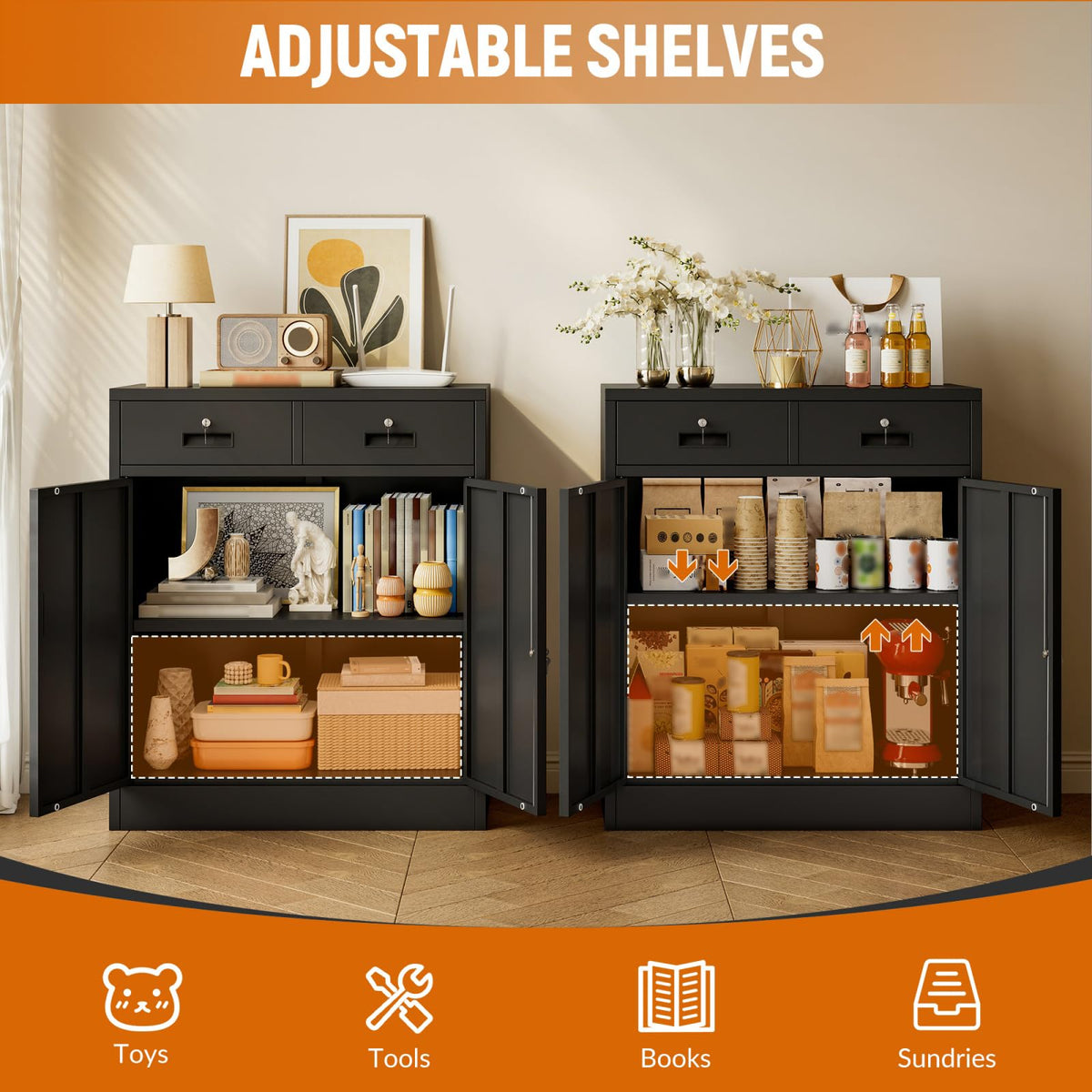 Black Metal Storage Cabinet with 2 Drawers E358914