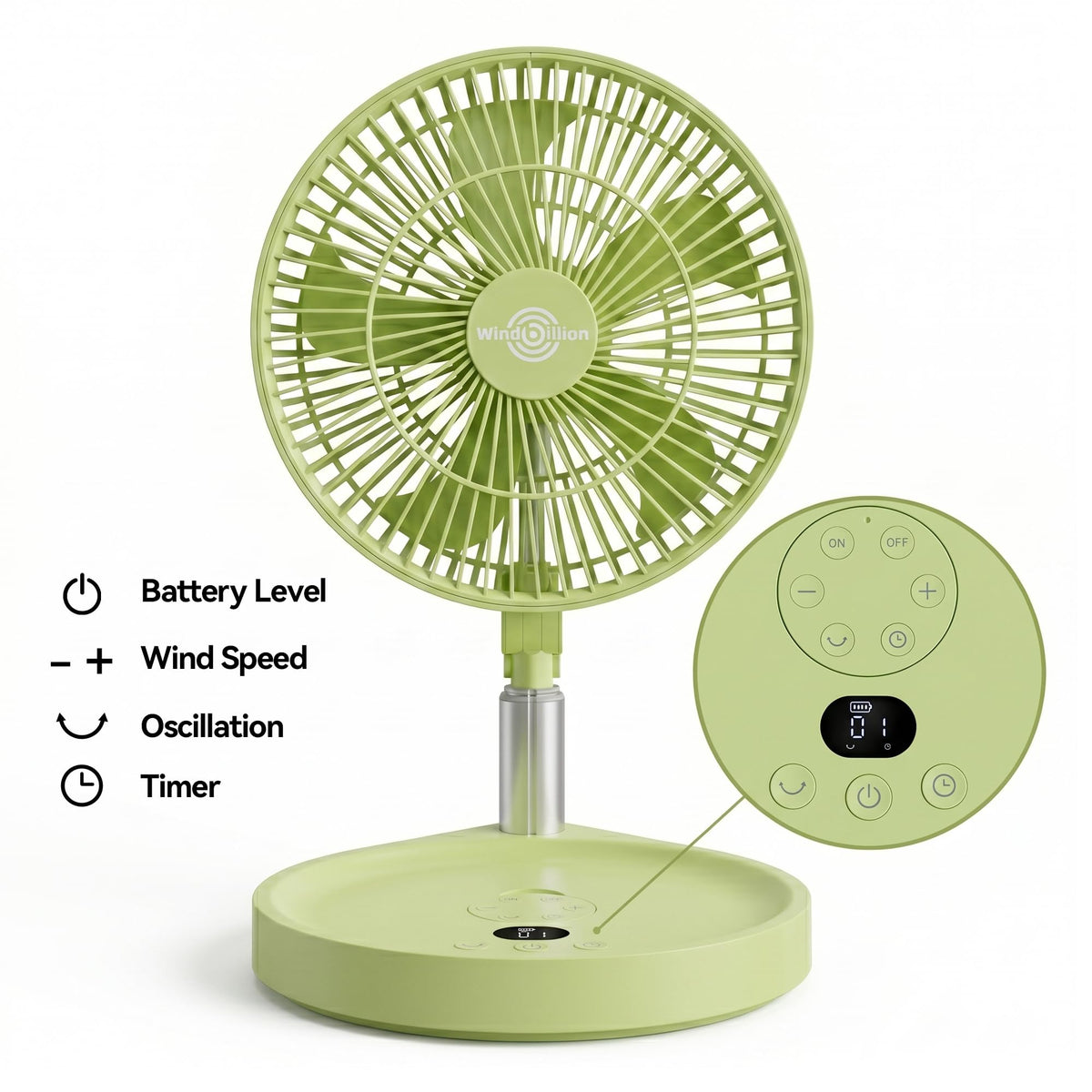 Mint Green Portable Rechargeable Pedestal Fan Y688