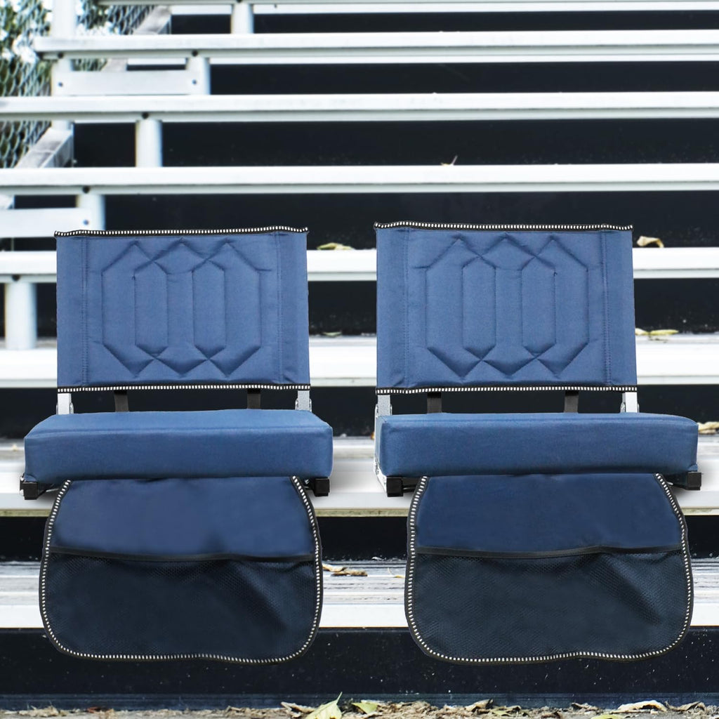 Portable Folding Stadium Seats with Back Support and Cushion, Navy, 2Pack J427502