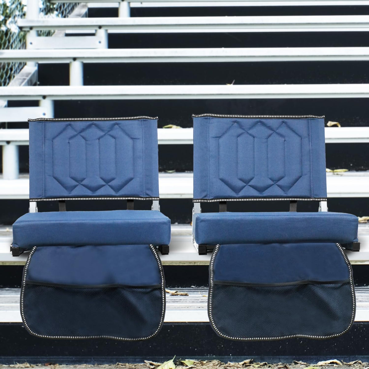 Portable Folding Stadium Seats with Back Support and Cushion, Navy, 2Pack J427502
