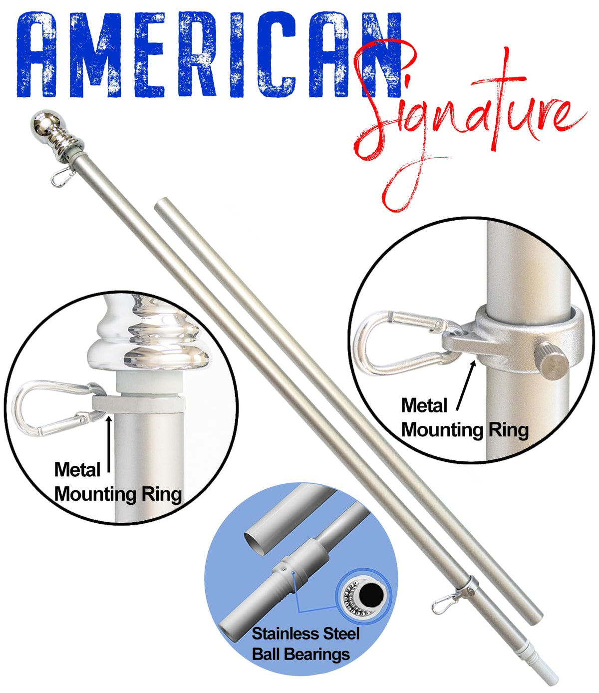 3x5 ft US Flag and 6 ft Aluminum Flag Pole Kit with Holder V180201