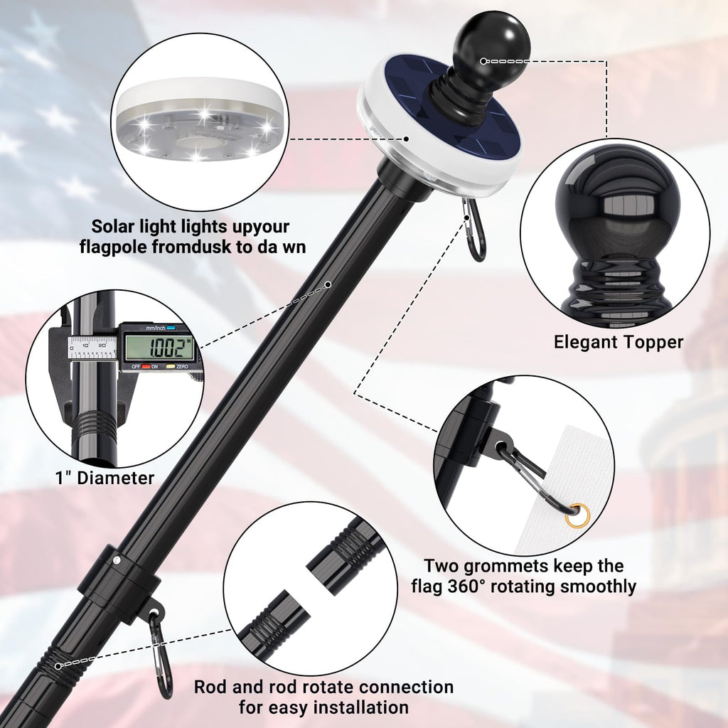 7FT Flag Pole Kit with Solar Light W593114