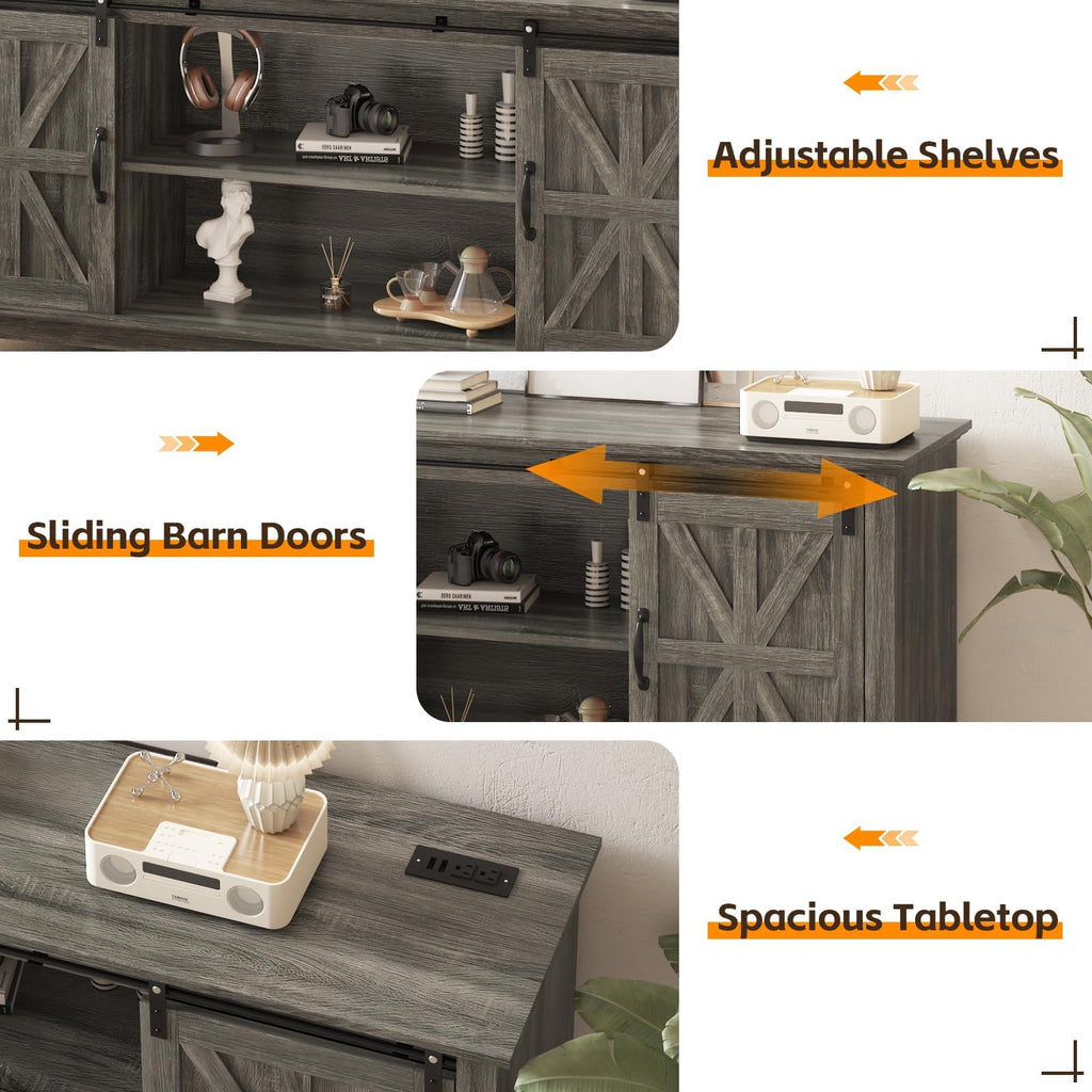 Farmhouse TV Stand Cabinet for 75" Television with Adjustable Shelf & Sliding Barn Doors U332411