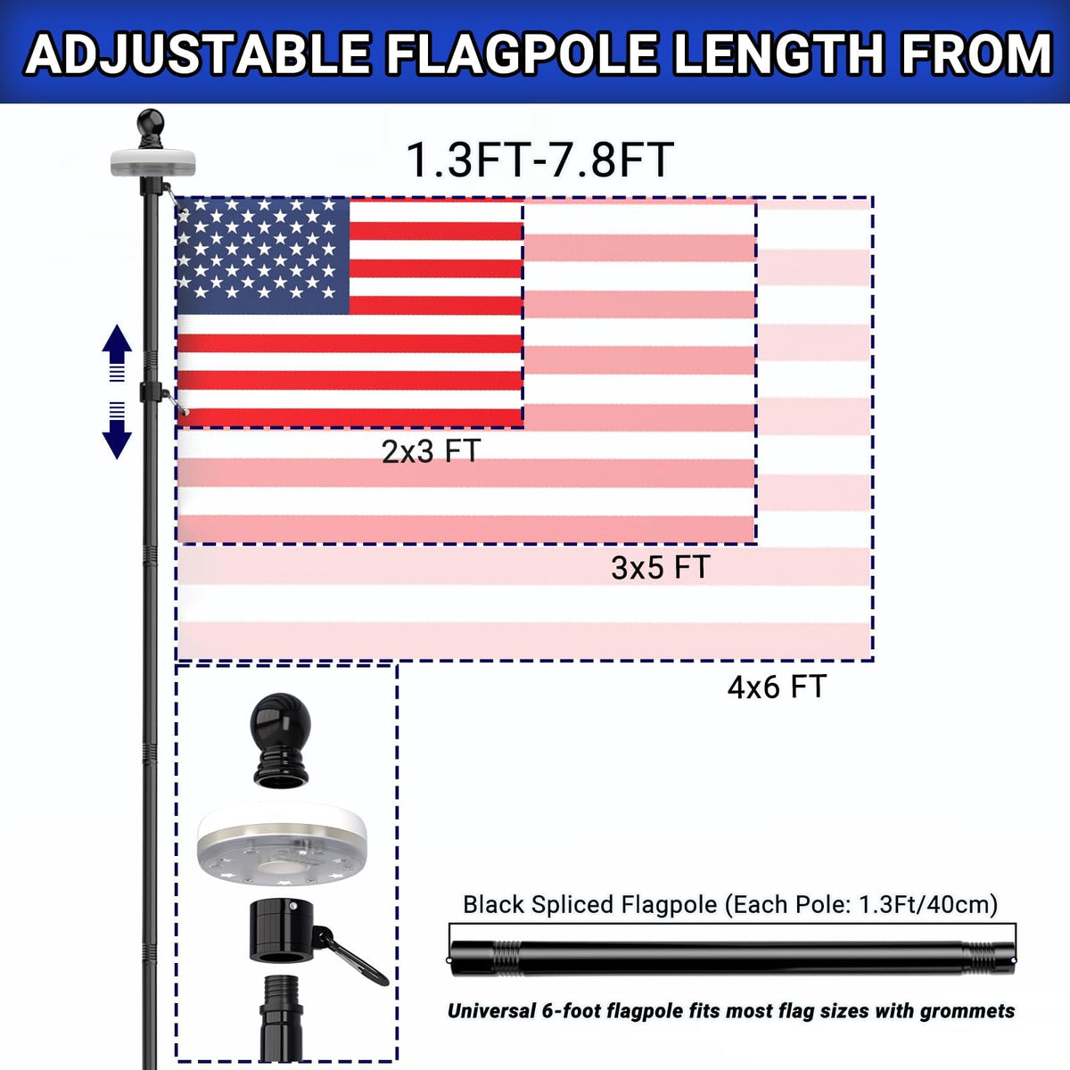7FT Flag Pole Kit with Solar Light W593114
