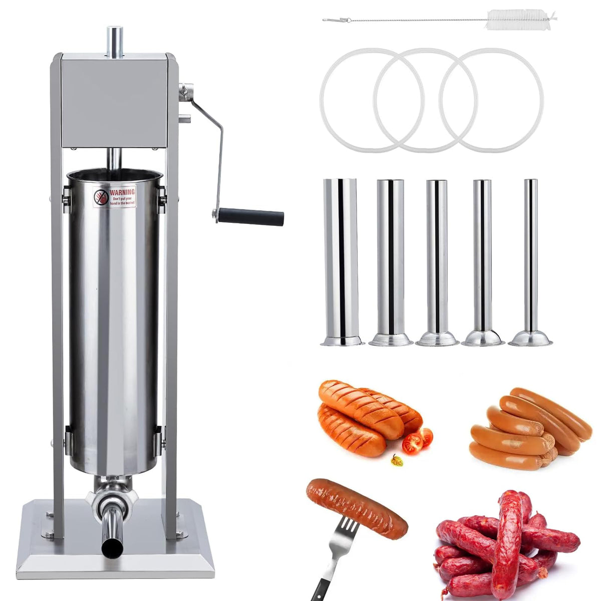 15LBS/7L Two Speed Stainless Steel Sausage Stuffer with 4 Stuffing Tubes X7440