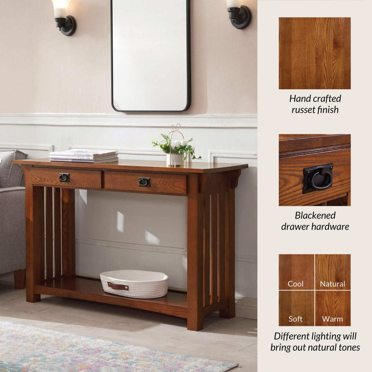 Transitional Solid Ash Console Table with 2 Drawers X194