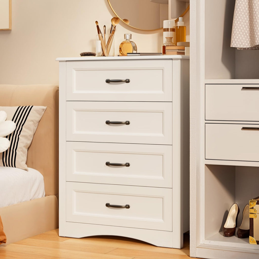 White 4 Drawer Wood Dresser H3517