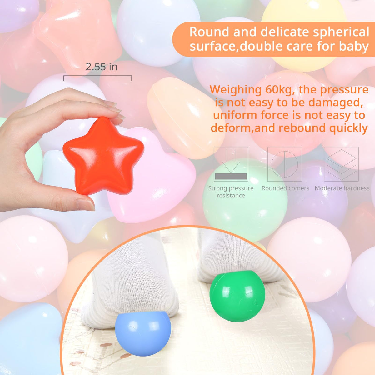 Pack of 100 200 500 BPA Free Non-Toxic Crush Proof Play Balls L95431