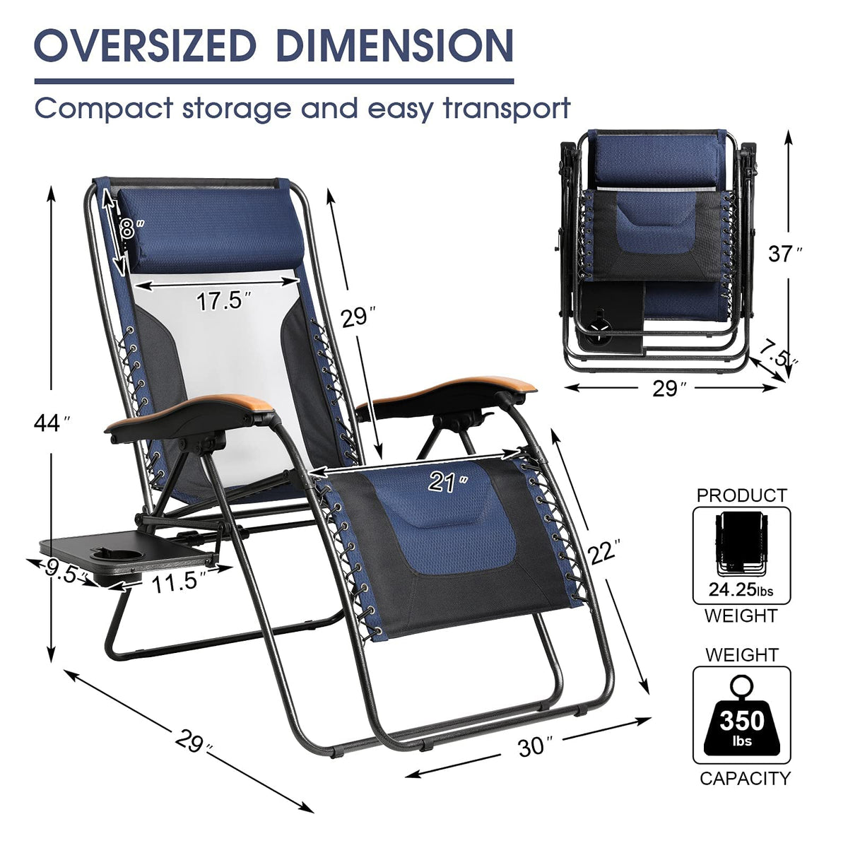 Oversized Mesh Zero Gravity Reclining Patio Chairs, 2 Pack M1321