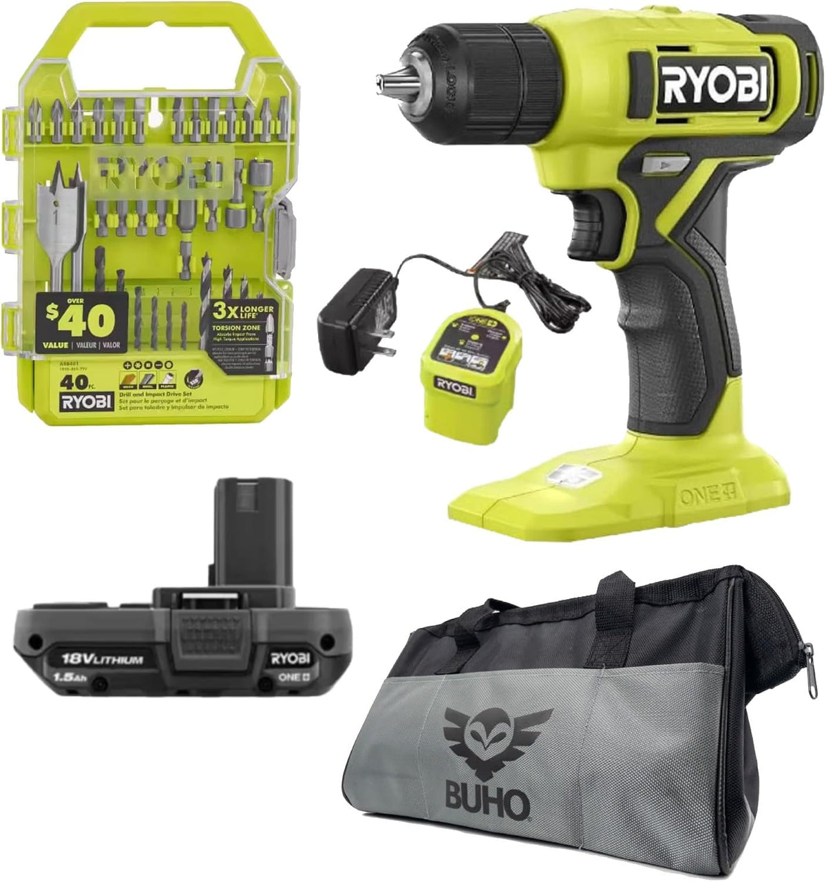 18V Drill Set with Battery, Charger, Bits & Bag F453083