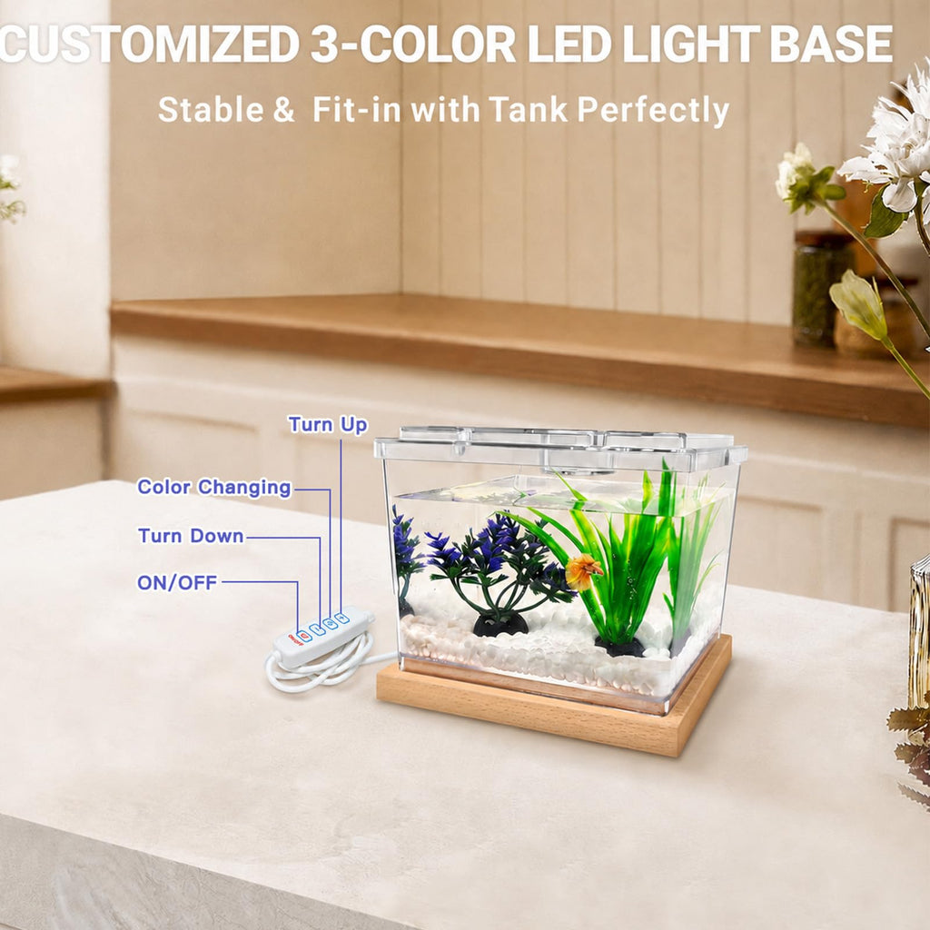 Mini Betta Fish Tank Kit with LED Light Base Q34041