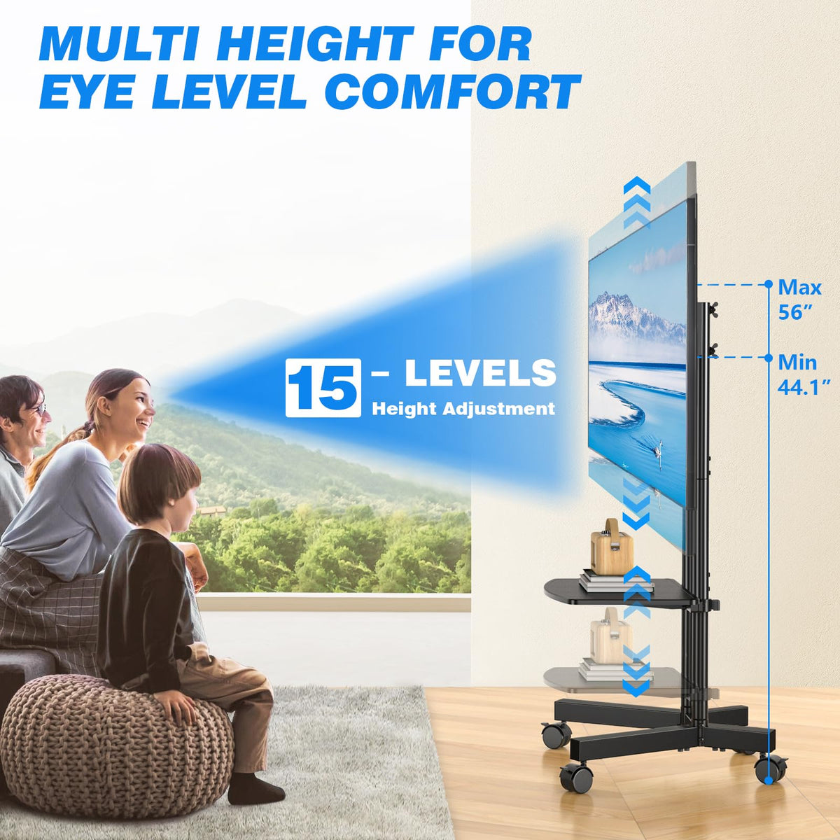 Rolling TV Stand with Laptop Shelf, Height Adjustable up to 88lbs G1426