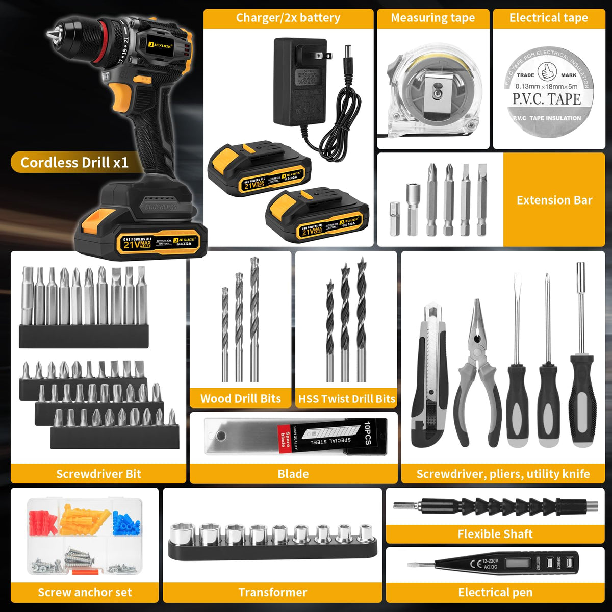 Cordless Drill Set 21V Brushless with 2 x 2.0Ah Battery B850