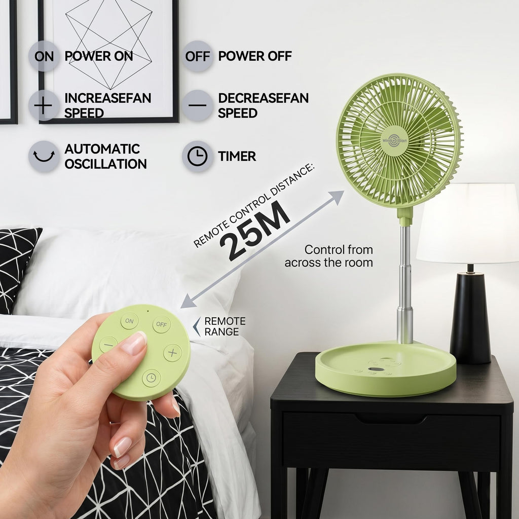 Mint Green Portable Rechargeable Pedestal Fan Y688