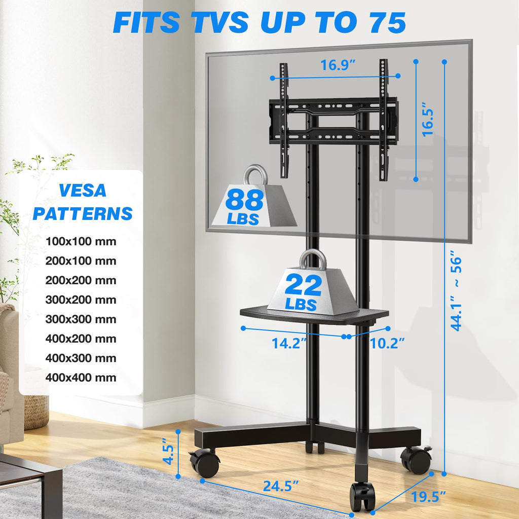 Rolling TV Stand with Laptop Shelf, Height Adjustable up to 88lbs G1426