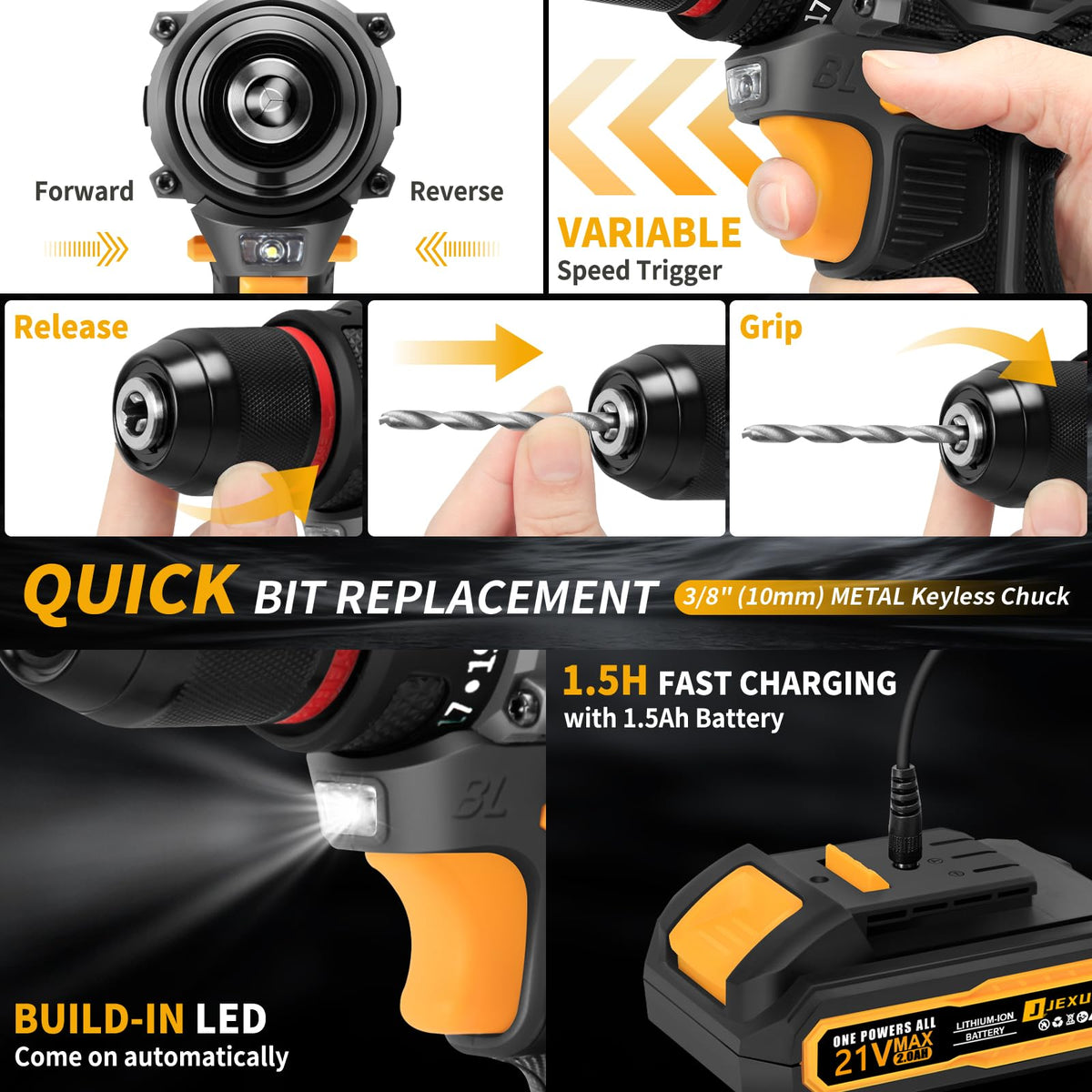 Cordless Drill Set 21V Brushless with 2 x 2.0Ah Battery B850