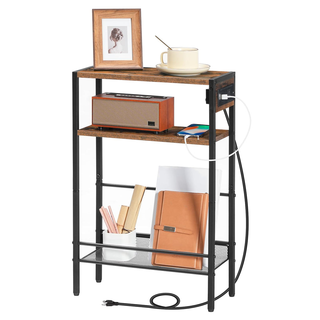 Small Narrow Side Table with Charging Station and Storage Shelf P485644