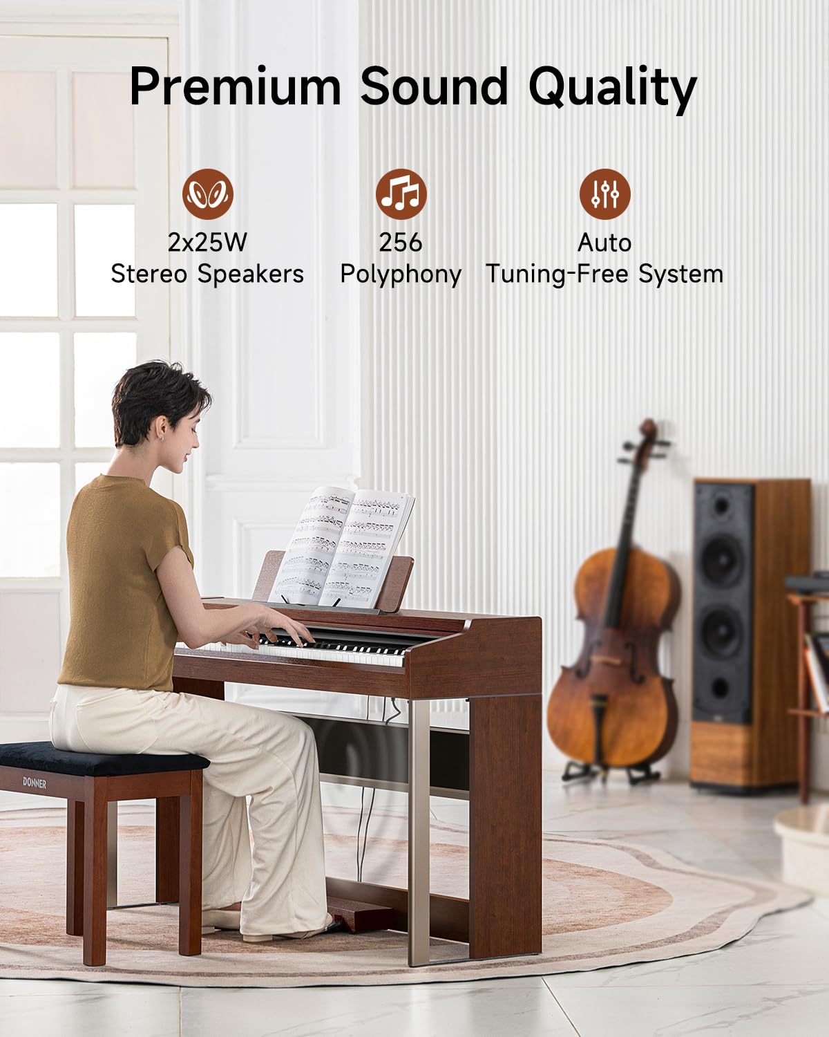 88 Key Graded Weighted Digital Piano with Storage Piano Bench M7836