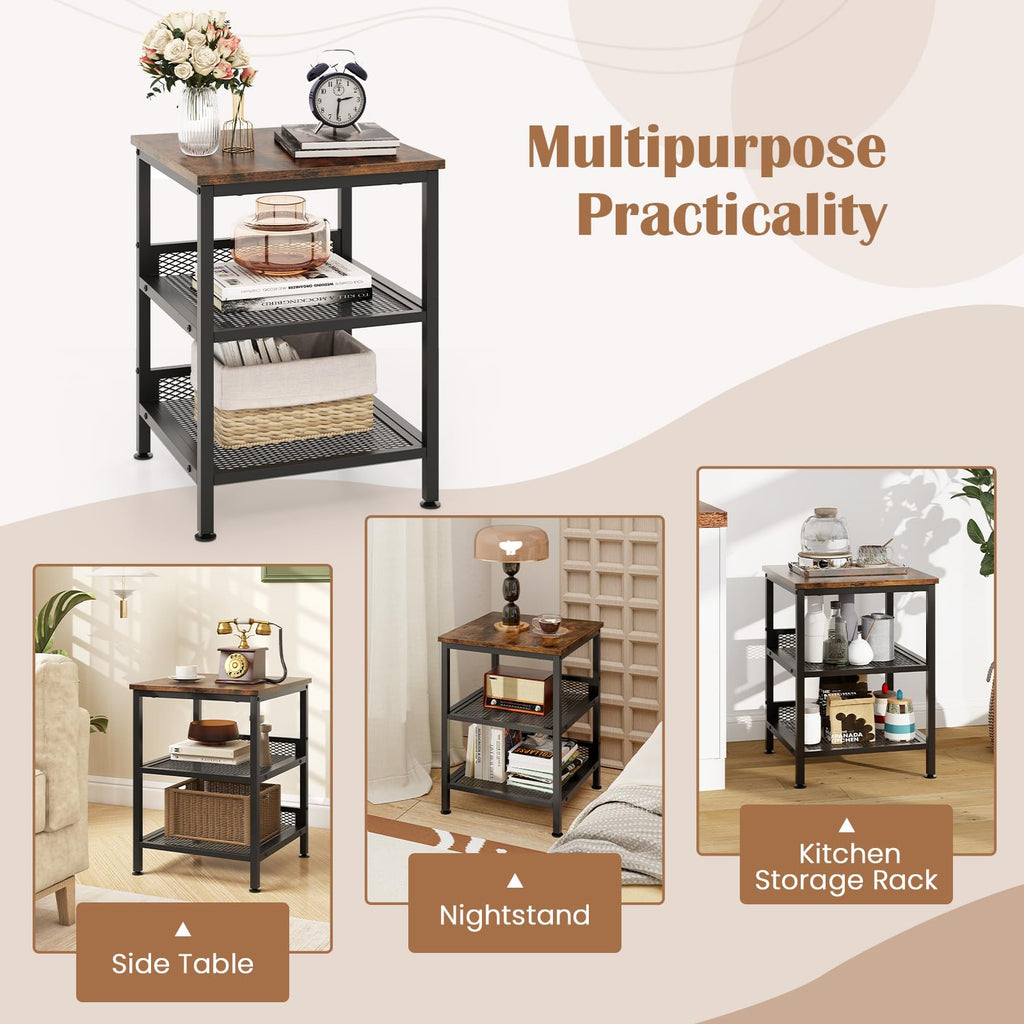 3-Tier End Table Set of 2 with Mesh Storage Shelves Y38786
