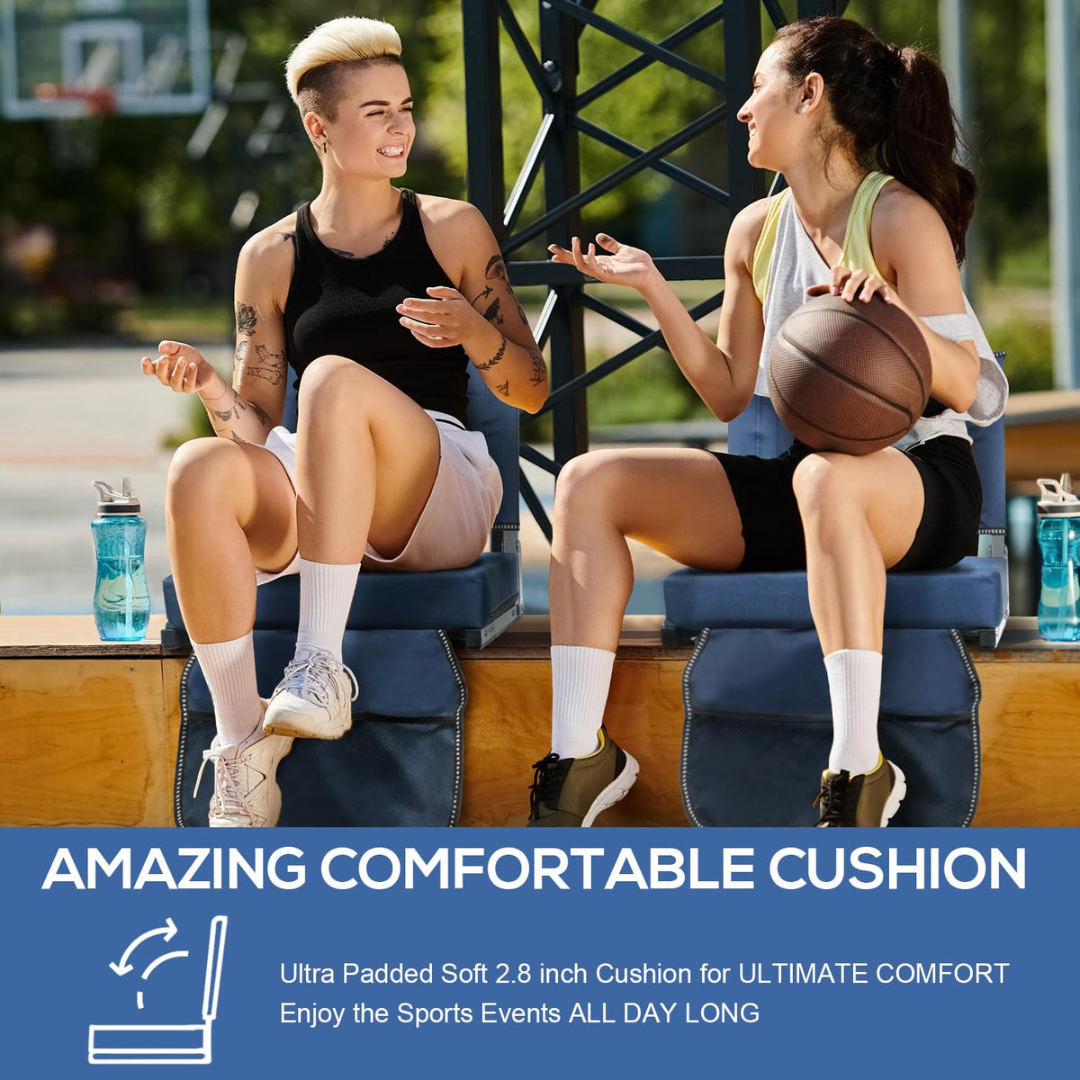 Portable Folding Stadium Seats with Back Support and Cushion, Navy, 2Pack J427502