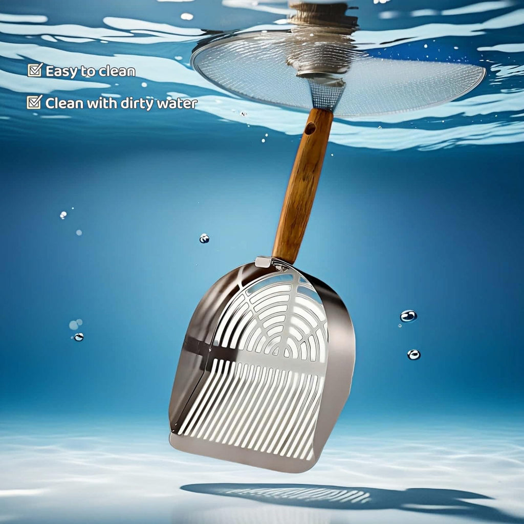 Stainless Steel Cat Litter Scoop with Wood Handle B61601