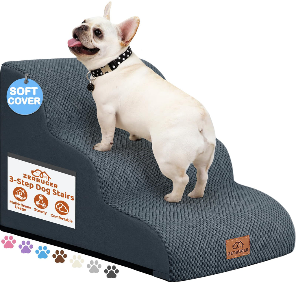 Dark Grey 3 Steps Nonslip Dog Ramp and Stairs V265