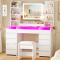 Glass Top Vanity Desk with Mirror and Stool Q280523