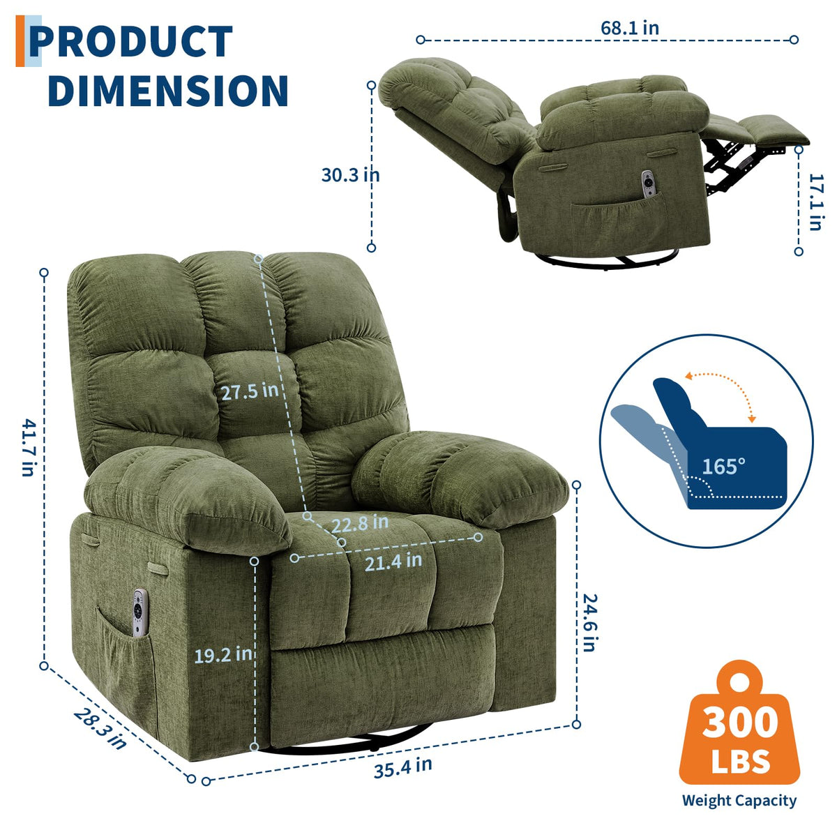 Massage Recliner Chair with Heat and Cup Holders C2082