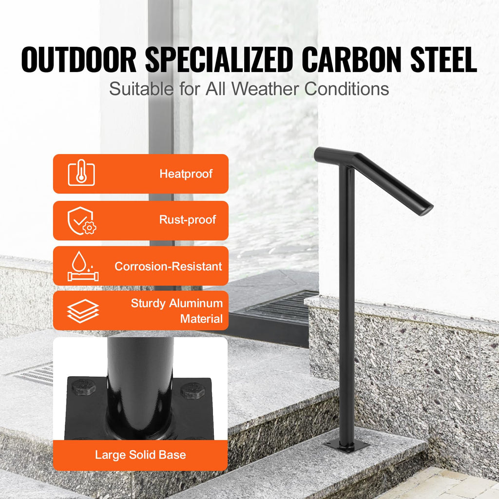 Black Steel Railing 330LBS Capacity Metal Handrails P7771