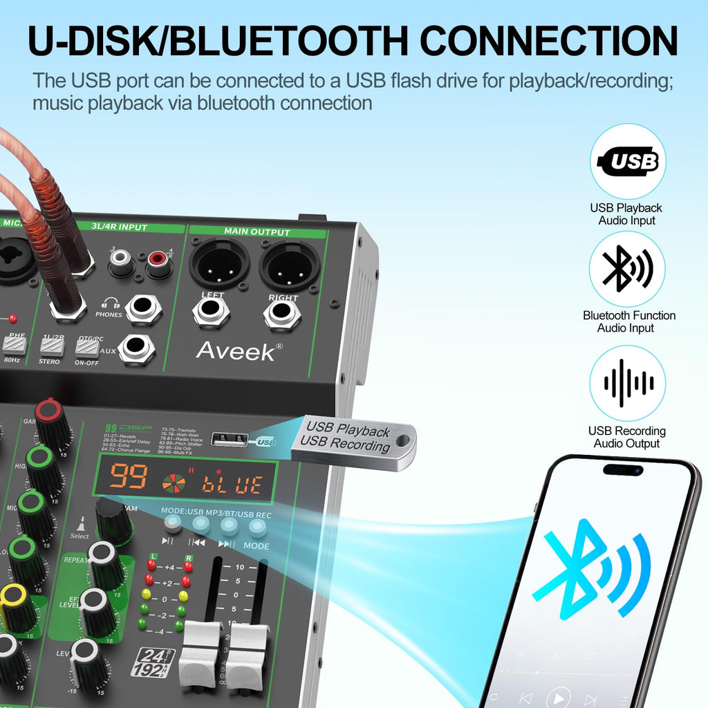 4 Channel Audio Mixer with Bluetooth and USB N269